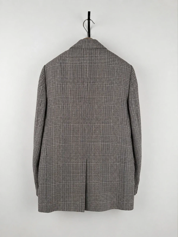 Double Breasted Checked Linen Blazer - Image 3