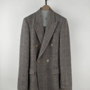 Double Breasted Checked Linen Blazer