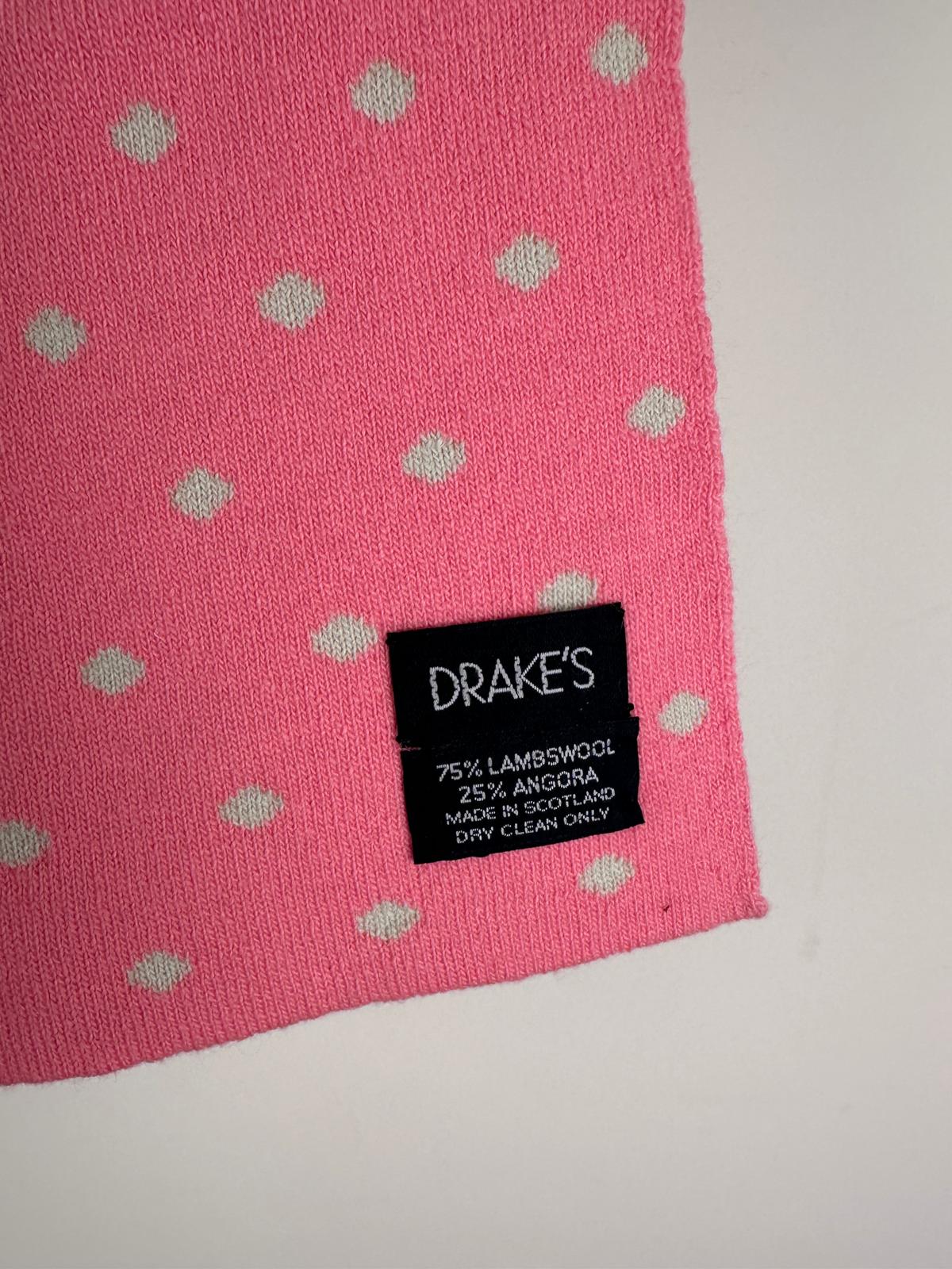 Drake’s Pink & Blue Polka Dot Lambswool Angora Scarf - Image 2