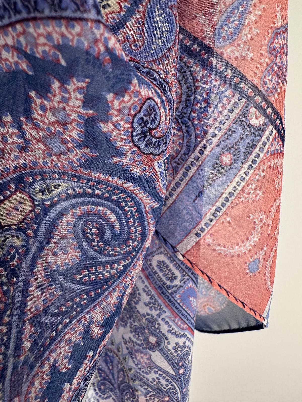 Etro Blue & Pink Paisley Silk Scarf - Image 4