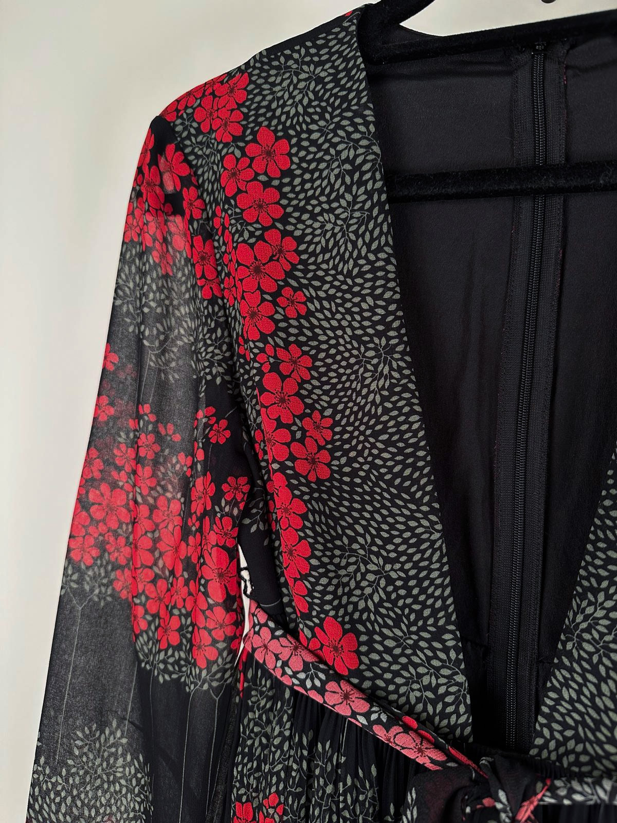 Valentino Black & Red Floral Midi Dress - Image 8