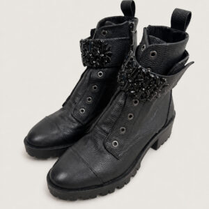 Karl Lagerfeld Black Embellished Combat Ankle Boots