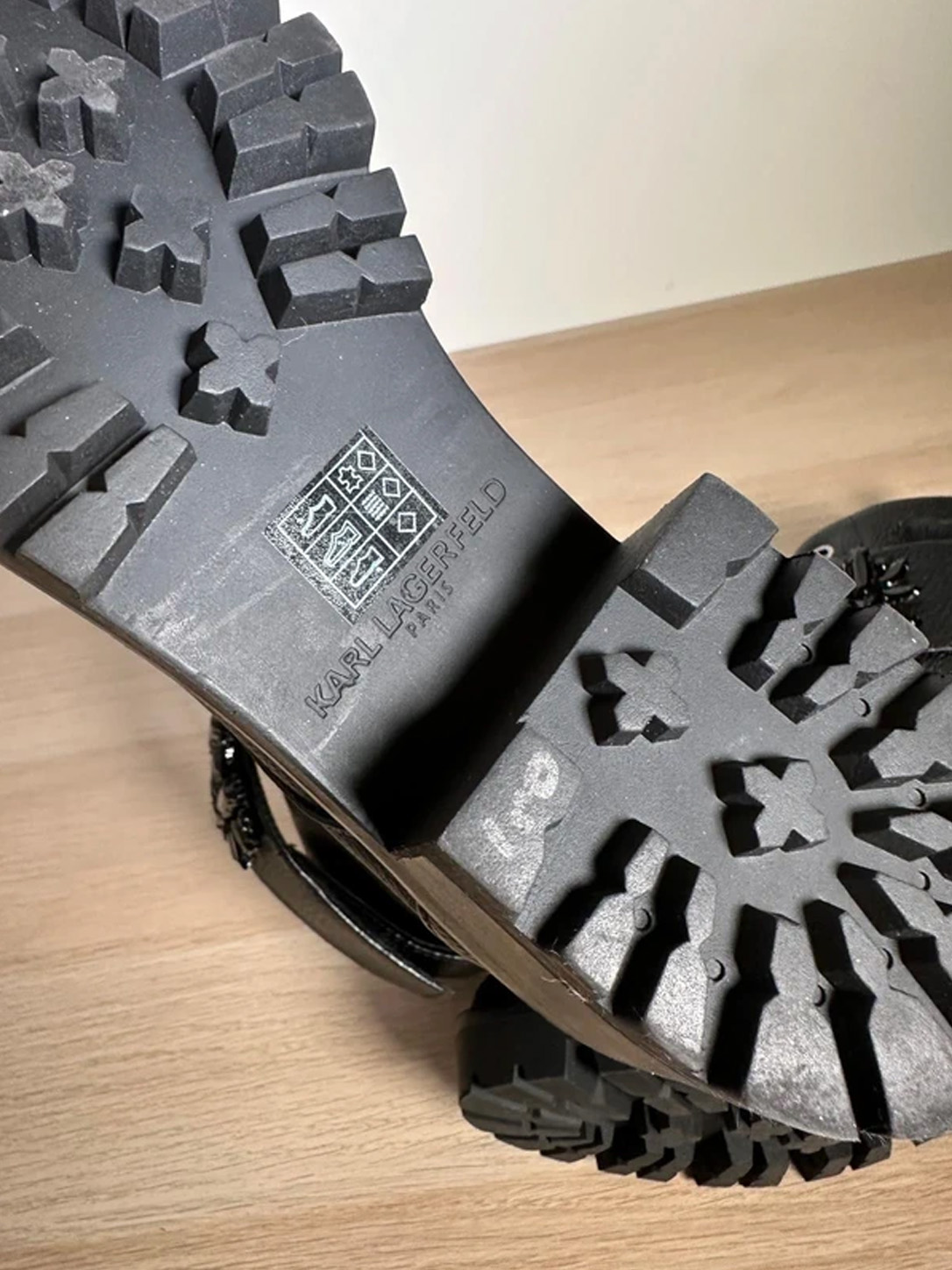 Karl Lagerfeld Black Embellished Combat Ankle Boots - Image 3